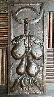 Antique Carved Wood Fruit Harvest Panel, 16th 17th Century