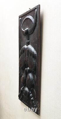 Antique Carved Wood Fruit Harvest Panel, 16th 17th Century