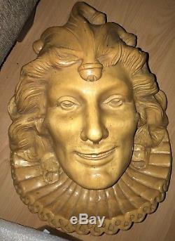 Antique Carved Wood Jester Head Face Carousel Panel Element