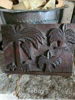 Antique Carved Wood Panel Palm Trees