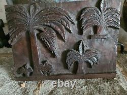 Antique Carved Wood Panel Palm Trees