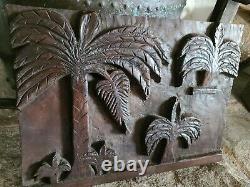 Antique Carved Wood Panel Palm Trees