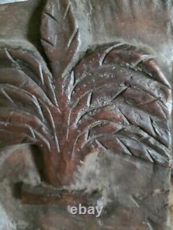 Antique Carved Wood Panel Palm Trees