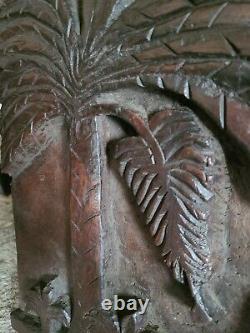 Antique Carved Wood Panel Palm Trees