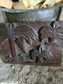 Antique Carved Wood Panel Palm Trees