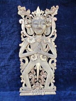 Antique Carved Wood Panel Sculpture of Acintya Supreme God Hindu Deity Museum