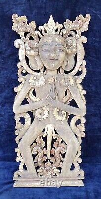 Antique Carved Wood Panel Sculpture of Acintya Supreme God Hindu Deity Museum