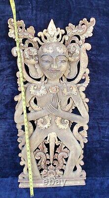 Antique Carved Wood Panel Sculpture of Acintya Supreme God Hindu Deity Museum