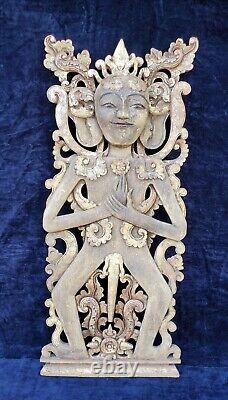 Antique Carved Wood Panel Sculpture of Acintya Supreme God Hindu Deity Museum