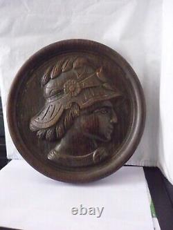 Antique Carved Wood Round Panel Medallion Oak Wood With Head