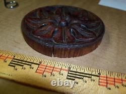 Antique Carved Wood Round Panel Medallion Rosette Furniture Trim Salvage