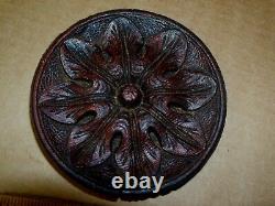 Antique Carved Wood Round Panel Medallion Rosette Furniture Trim Salvage