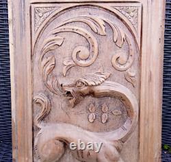 Antique Carved Wood archictural Panel/Door gothic dragon chimera griffin