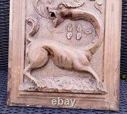 Antique Carved Wood archictural Panel/Door gothic dragon chimera griffin