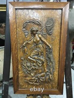 Antique Carved Wooden Art Nouveau Panel Amphitrite Sea Goddess Finely Detailed