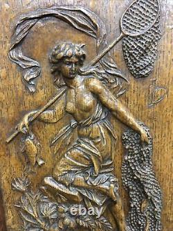 Antique Carved Wooden Art Nouveau Panel Amphitrite Sea Goddess Finely Detailed