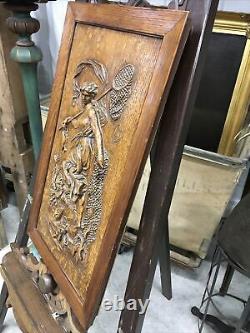 Antique Carved Wooden Art Nouveau Panel Amphitrite Sea Goddess Finely Detailed