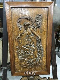 Antique Carved Wooden Art Nouveau Panel Amphitrite Sea Goddess Finely Detailed