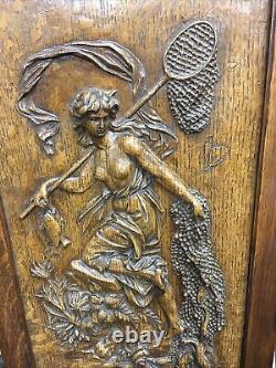 Antique Carved Wooden Art Nouveau Panel Amphitrite Sea Goddess Finely Detailed