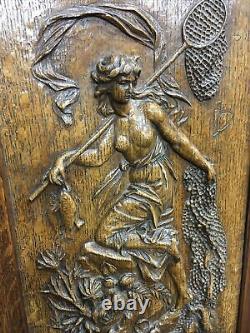 Antique Carved Wooden Art Nouveau Panel Amphitrite Sea Goddess Finely Detailed