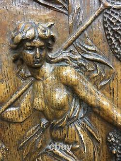 Antique Carved Wooden Art Nouveau Panel Amphitrite Sea Goddess Finely Detailed