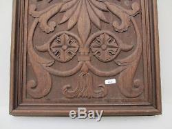 Antique Carved Wooden Panel Plaque Door Vintage Urn Gilt Leaf Floral Old Wood