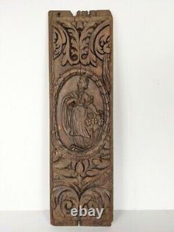 Antique Carved Wooden Wall Panel Decorated Stand Figure And Flowers Carving 16th
