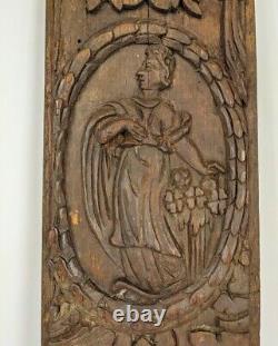 Antique Carved Wooden Wall Panel Decorated Stand Figure And Flowers Carving 16th