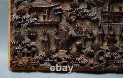 Antique China Chinese Wooden Carving Panel Scene Buddhist Monastery Decoration