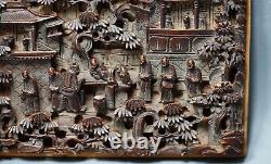 Antique China Chinese Wooden Carving Panel Scene Buddhist Monastery Decoration