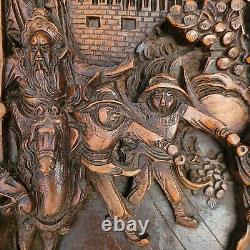 Antique Chinese 3D Wood Carving Panel