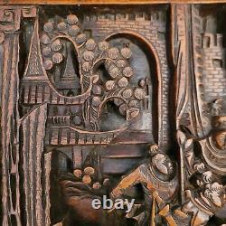 Antique Chinese 3D Wood Carving Panel