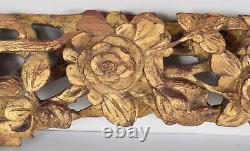 Antique Chinese Carved 3D Gilt Gold Wood Panel Birds Chrysanthemum Flowers Qing
