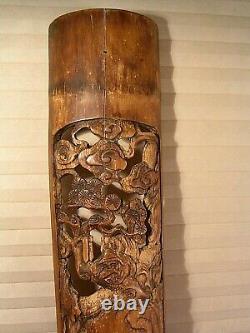 Antique Chinese Carved Bamboo Wall Panels Pair