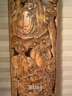 Antique Chinese Carved Bamboo Wall Panels Pair