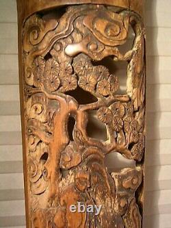 Antique Chinese Carved Bamboo Wall Panels Pair