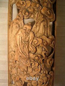 Antique Chinese Carved Bamboo Wall Panels Pair