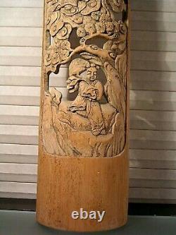 Antique Chinese Carved Bamboo Wall Panels Pair