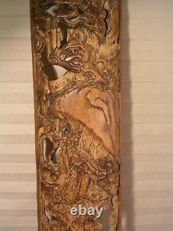 Antique Chinese Carved Bamboo Wall Panels Pair