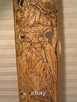 Antique Chinese Carved Bamboo Wall Panels Pair