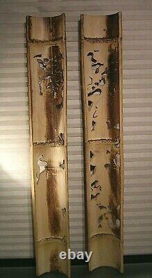 Antique Chinese Carved Bamboo Wall Panels Pair