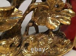 Antique Chinese Carved Gilt Wood Gold Panel Deep Carving Ducks
