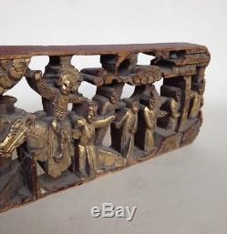 Antique Chinese Carved Gilt Wood Panel Figures / Warriors