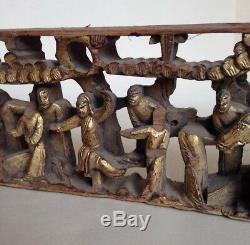 Antique Chinese Carved Gilt Wood Panel Figures / Warriors