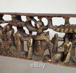 Antique Chinese Carved Gilt Wood Panel Figures / Warriors
