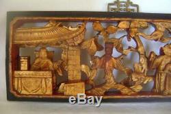 Antique Chinese Carved Gilt Wood Panel Fine Figural Decoration 38 cm long