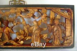 Antique Chinese Carved Gilt Wood Panel Fine Figural Decoration 38 cm long