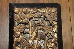 Antique Chinese Carved Gilt Wood Plaque Asian Carving Panel Relief Figures