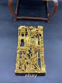 Antique Chinese Carved Gilt Wood Warriors Panel