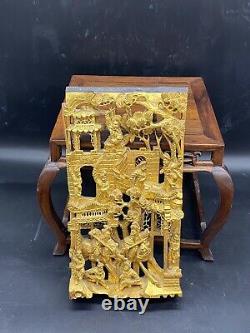 Antique Chinese Carved Gilt Wood Warriors Panel